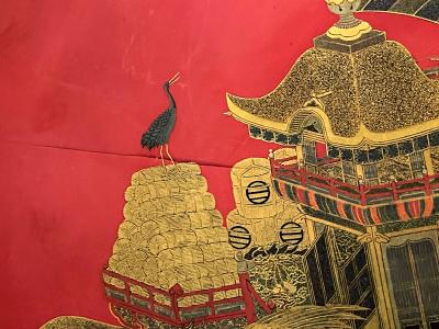 Large Japanese Lacquer Plate with Elaborate Maki e Design by Kajikawa