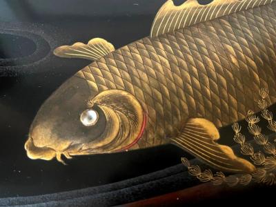 Large Japanese Lacquer Tray with Maki e Carp Design Meiji Period