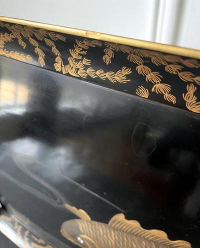Large Japanese Lacquer Tray with Maki e Carp Design Meiji Period