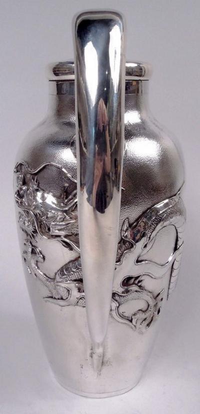 Large Japanese Meiji Silver Cocktail Shaker Dragon Cocktail Shaker