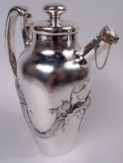 Large Japanese Meiji Silver Cocktail Shaker Dragon Cocktail Shaker