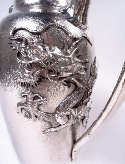 Large Japanese Meiji Silver Cocktail Shaker Dragon Cocktail Shaker