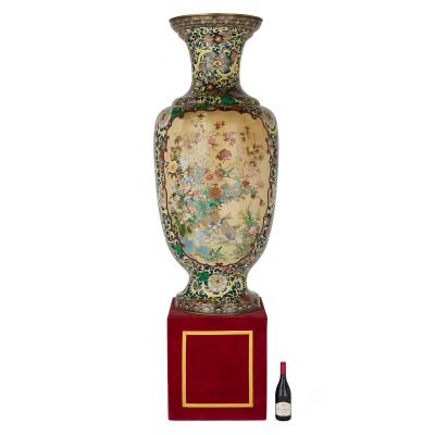 Large Japanese Meiji period cloisonn enamel vase with a stand