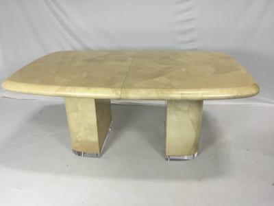 Large Karl Springer Style Goat Skin Rare Lucite Base Expandable Dining Table