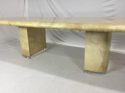 Large Karl Springer Style Goat Skin Rare Lucite Base Expandable Dining Table