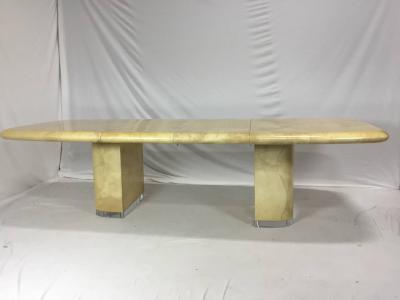 Large Karl Springer Style Goat Skin Rare Lucite Base Expandable Dining Table