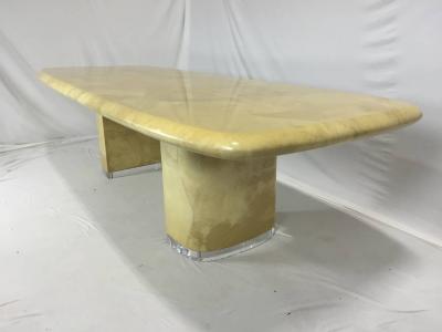 Large Karl Springer Style Goat Skin Rare Lucite Base Expandable Dining Table