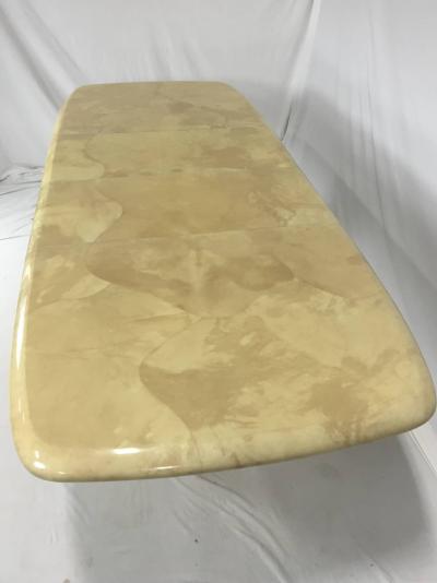 Large Karl Springer Style Goat Skin Rare Lucite Base Expandable Dining Table