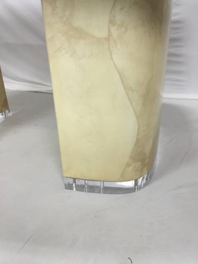 Large Karl Springer Style Goat Skin Rare Lucite Base Expandable Dining Table