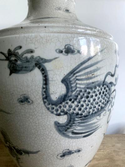 Large Korean blue and white vase with Phoenix Design