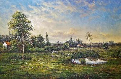 Large Landscape Oil on Canvas Dutch School by Jack Lanze