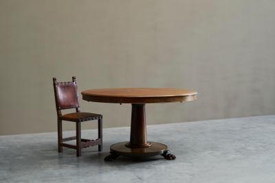 Large Late 19th Century Pedestal Center Table in Wood and Patinated Brass