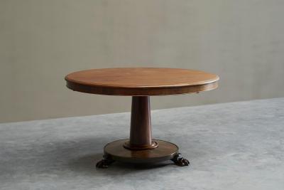 Large Late 19th Century Pedestal Center Table in Wood and Patinated Brass