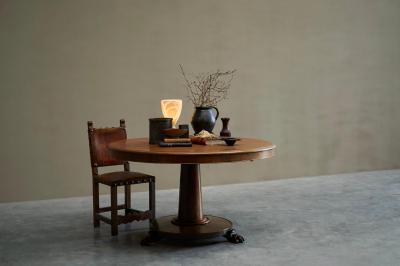 Large Late 19th Century Pedestal Center Table in Wood and Patinated Brass