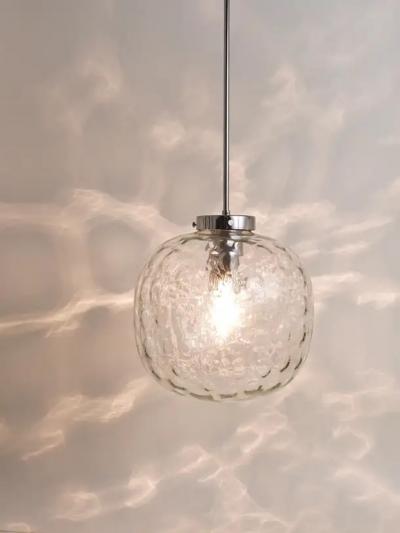 Large Limburg Bubble Glass Chrome Globe Pendant Lamp Germany 1970s