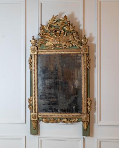 Large Louis XVI Giltwood Mirror with Laurel and Torch Crest 18th Century