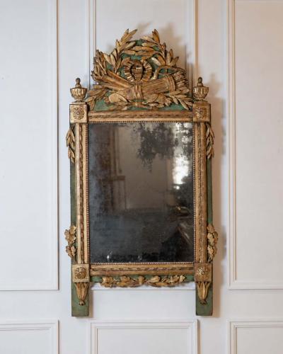 Large Louis XVI Giltwood Mirror with Laurel and Torch Crest 18th Century