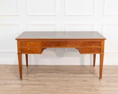 Large Louis XVI Style Mahogany Double Sided Flat Desk with Green Leather Top
