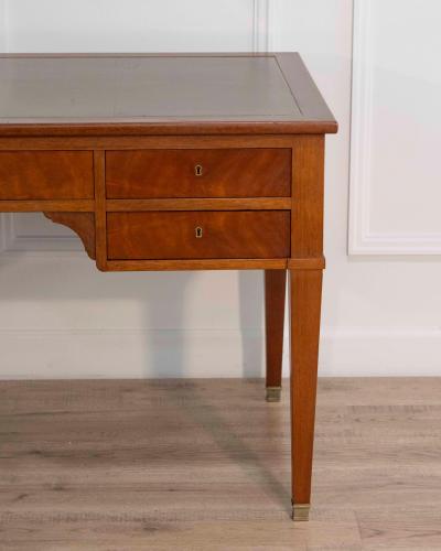 Large Louis XVI Style Mahogany Double Sided Flat Desk with Green Leather Top