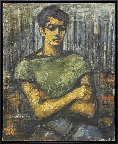 Large Luis Alvarez Mid century Portrait Oil Painting Newly Framed