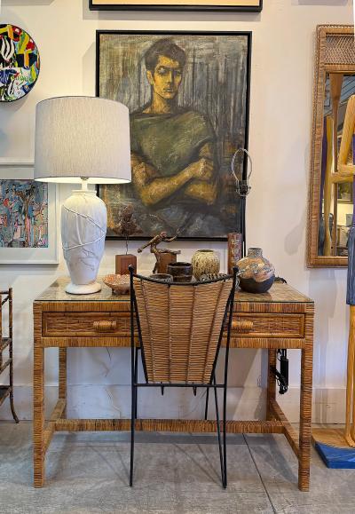 Large Luis Alvarez Mid century Portrait Oil Painting Newly Framed