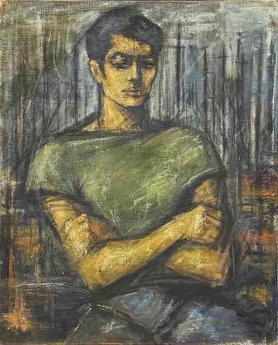 Large Luis Alvarez Mid century Portrait Oil Painting Newly Framed