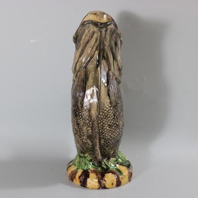 Large Majolica Leaping Fish Glug Jug Pitcher