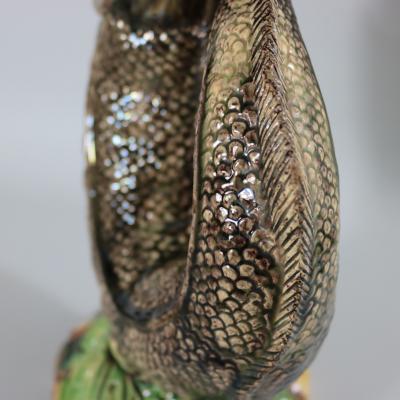 Large Majolica Leaping Fish Glug Jug Pitcher