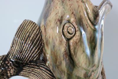 Large Majolica Leaping Fish Glug Jug Pitcher