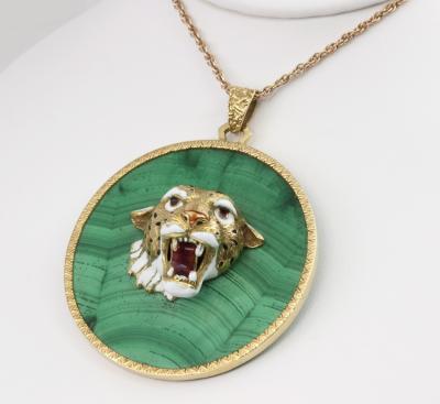 Large Malachite Leopard Pendant