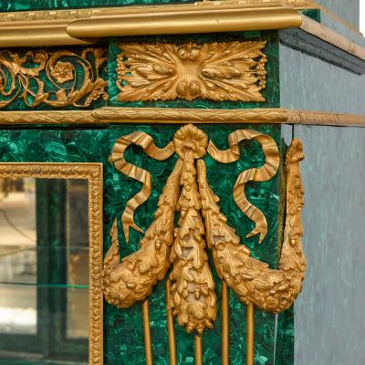 Large Malachite and Gilt Bronze Neoclassical Display Cabinet
