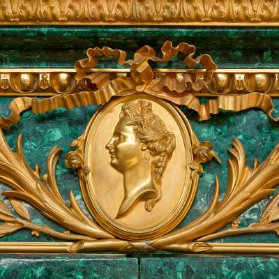 Large Malachite and Gilt Bronze Neoclassical Display Cabinet