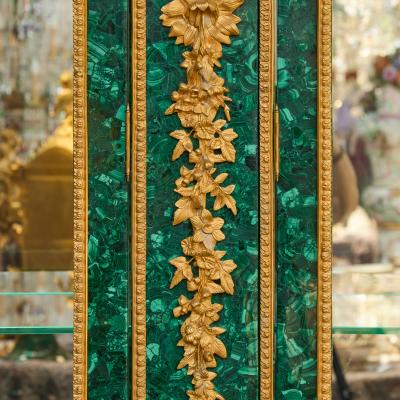 Large Malachite and Gilt Bronze Neoclassical Display Cabinet