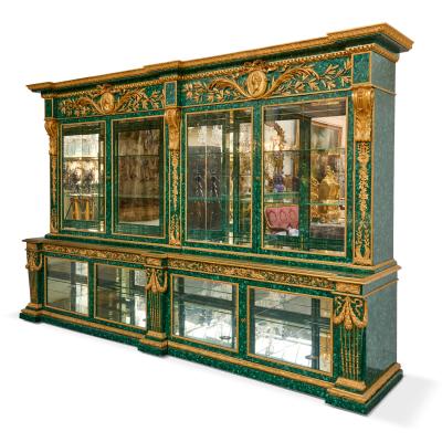 Large Malachite and Gilt Bronze Neoclassical Display Cabinet