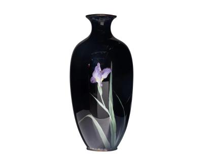 Large Meiji Period Japanese Cloisonne Enamel Vase Adorned with Iris Blossoms