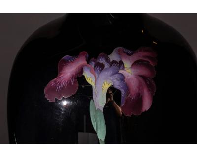 Large Meiji Period Japanese Cloisonne Enamel Vase Adorned with Iris Blossoms