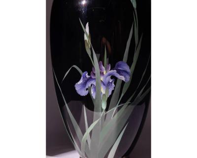 Large Meiji Period Japanese Cloisonne Enamel Vase Adorned with Iris Blossoms