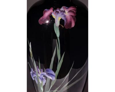 Large Meiji Period Japanese Cloisonne Enamel Vase Adorned with Iris Blossoms