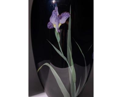 Large Meiji Period Japanese Cloisonne Enamel Vase Adorned with Iris Blossoms