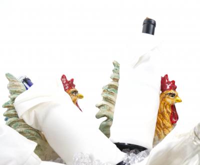 Large Mid 20th Century Italian Oval Rooster Polychrome Six Bottle Wine Cooler