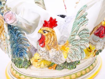 Large Mid 20th Century Italian Oval Rooster Polychrome Six Bottle Wine Cooler