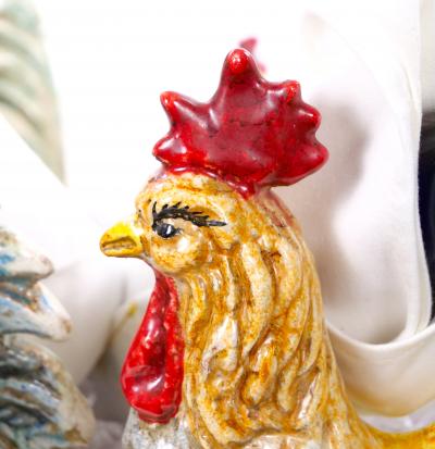 Large Mid 20th Century Italian Oval Rooster Polychrome Six Bottle Wine Cooler