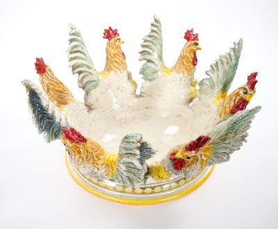 Large Mid 20th Century Italian Oval Rooster Polychrome Six Bottle Wine Cooler