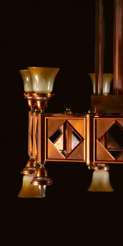 Large Mid Century Art Deco Style Copper Brass 12 Light Chandelier