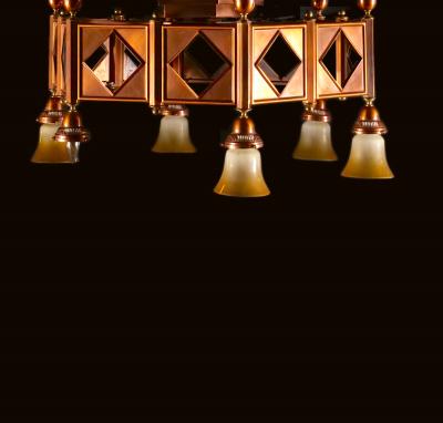 Large Mid Century Art Deco Style Copper Brass 12 Light Chandelier
