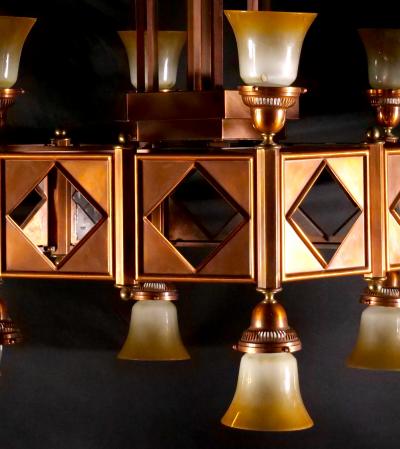 Large Mid Century Art Deco Style Copper Brass 12 Light Chandelier