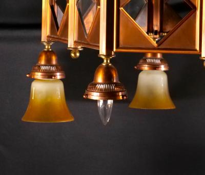 Large Mid Century Art Deco Style Copper Brass 12 Light Chandelier