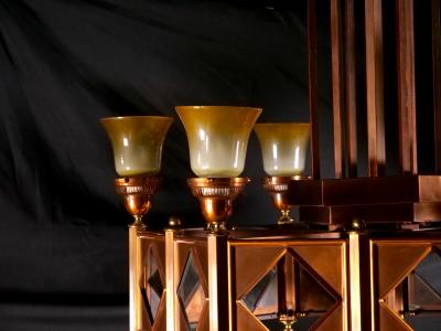Large Mid Century Art Deco Style Copper Brass 12 Light Chandelier