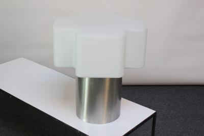 Large Mid Century Brushed Aluminum and Cased Glass Cruciform Table Lamp