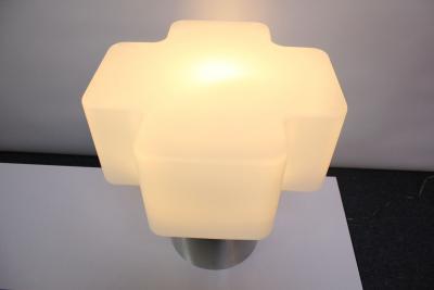 Large Mid Century Brushed Aluminum and Cased Glass Cruciform Table Lamp